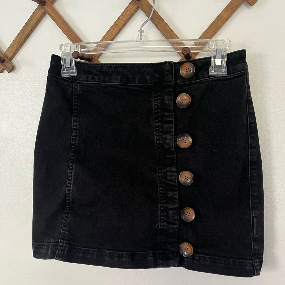 Free People Black Denim Mini Skirt